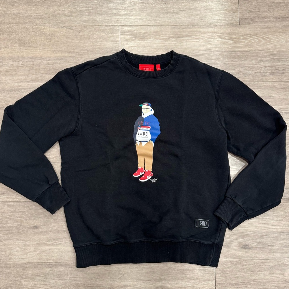 Black Crewneck Sweater with Graphic Design